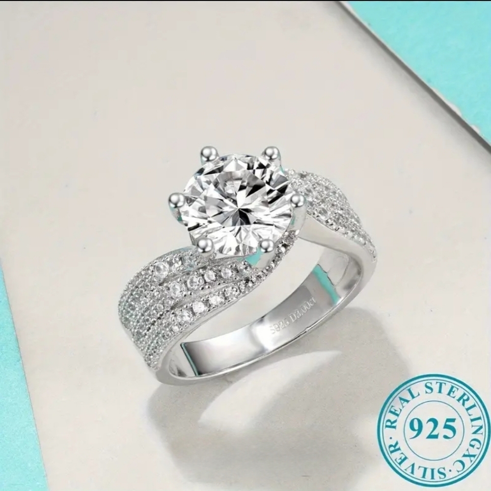 MOISSANITE 925SS | Sz 7 | 3 Carat WG Simulated Diamond w/ GRA Certification NWT - Picture 2 of 10